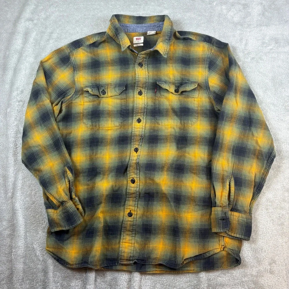 Levi's Shirt Mens Medium Relaxed Fit Plaid Flannel Yellow Black Long Sleeve